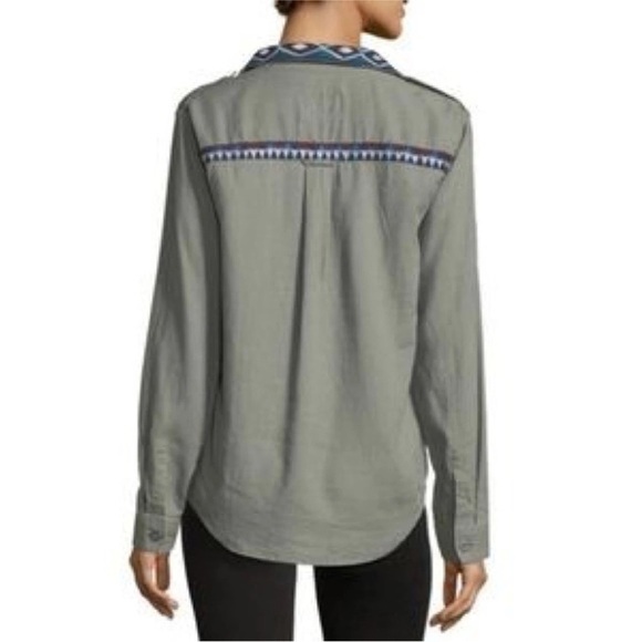 Rails Kona Button Down Shirt Linen Blend Embroidered Olive Green Shirt Sz XS - Picture 3 of 14